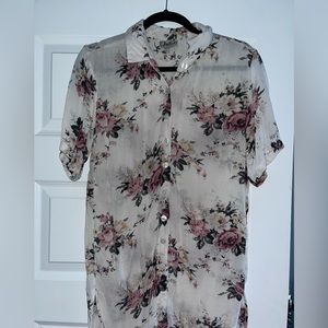 Julia off white button down floral t shirt blouse